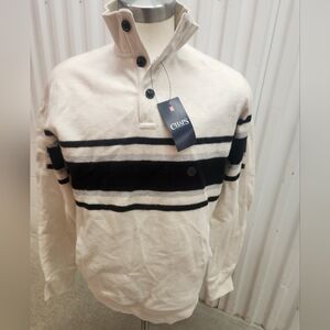 NWT Chaps Ivory and Ebony  Pocket Striped Soft Fleece Sweater
